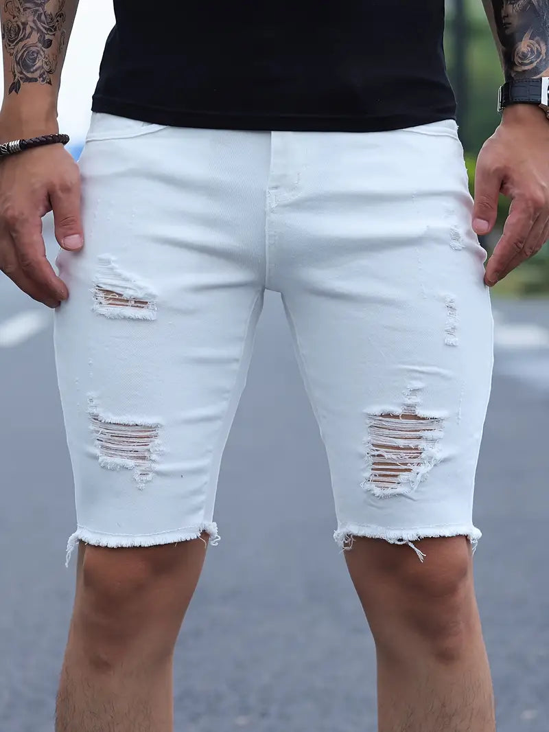 Stylische Slim Fit Herren Denim Shorts im Ripped Look