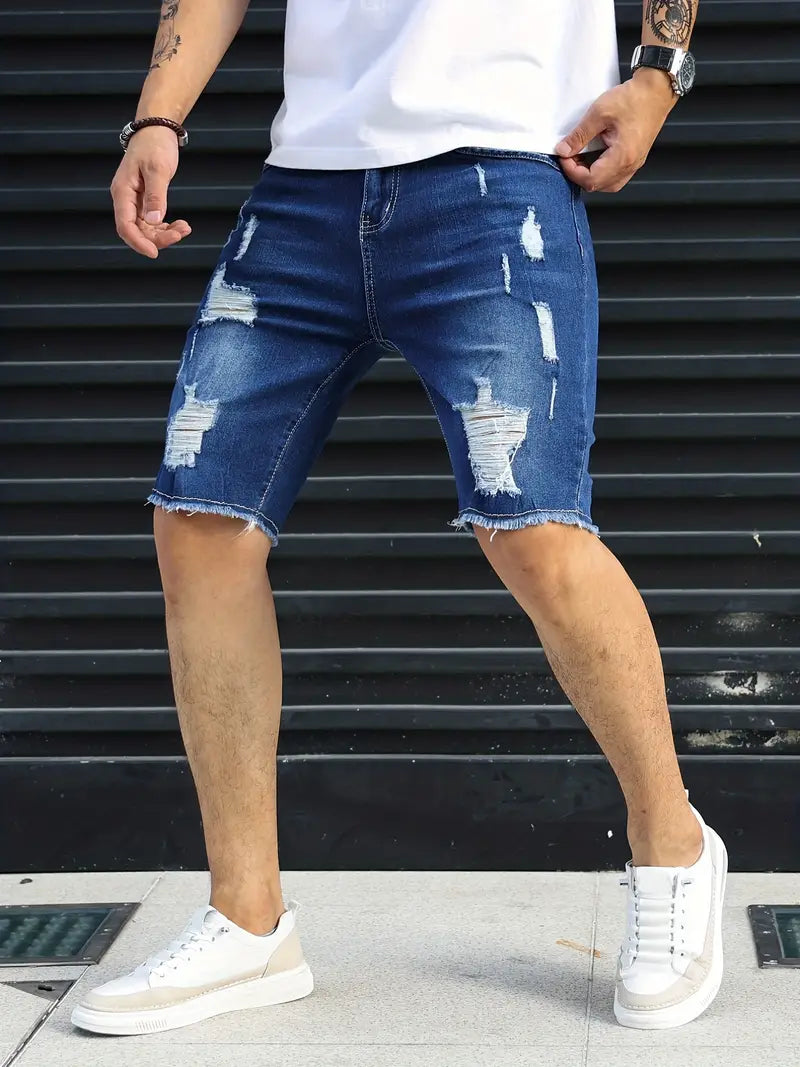 Stylische Slim Fit Herren Denim Shorts im Ripped Look