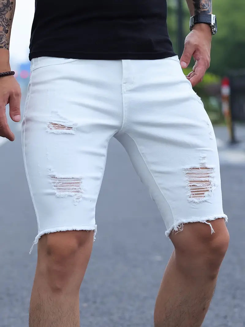 Stylische Slim Fit Herren Denim Shorts im Ripped Look