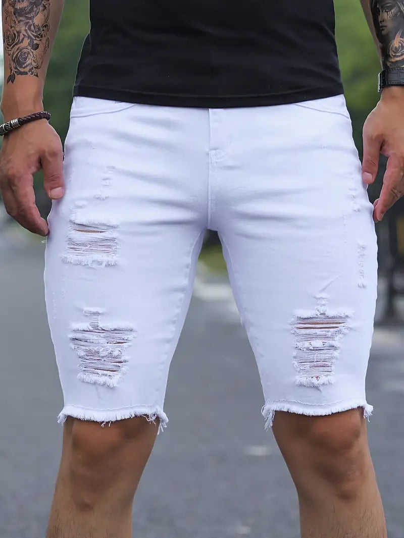 Stylische Slim Fit Herren Denim Shorts im Ripped Look