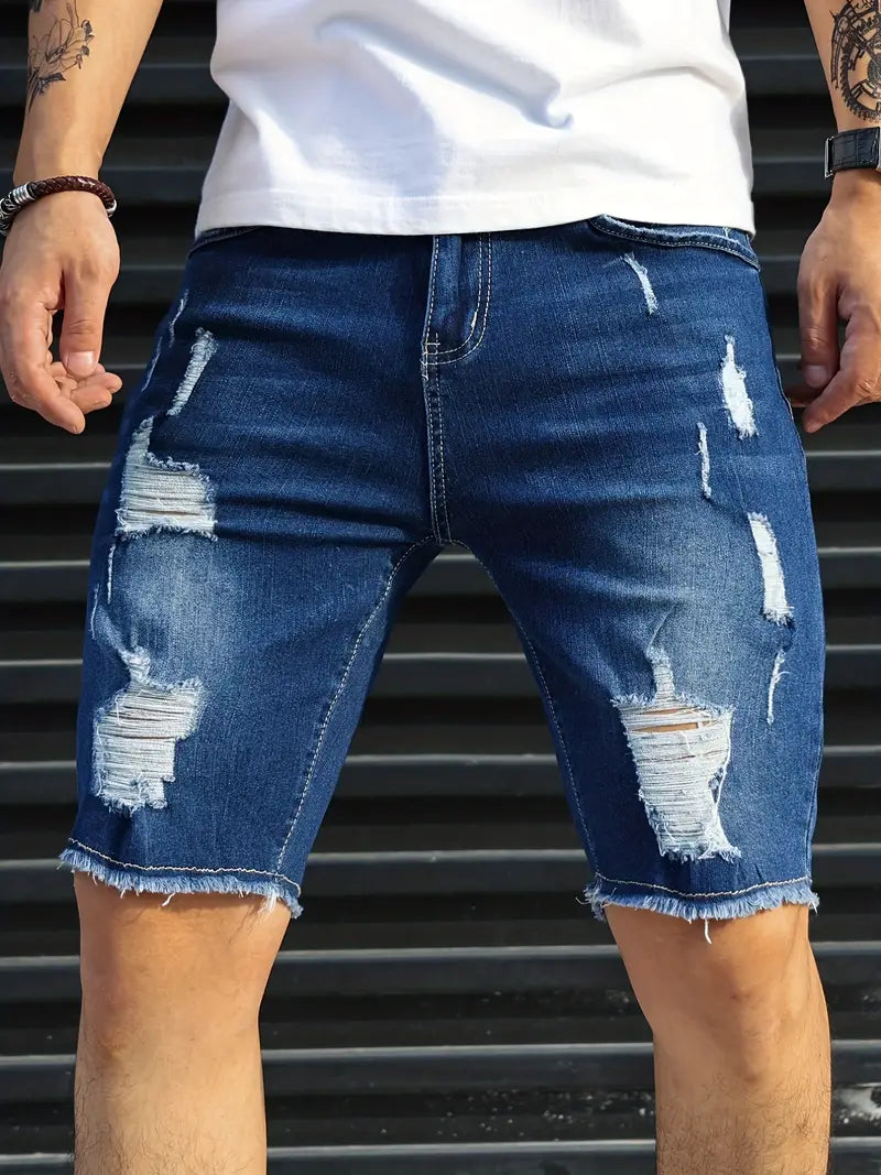 Stylische Slim Fit Herren Denim Shorts im Ripped Look