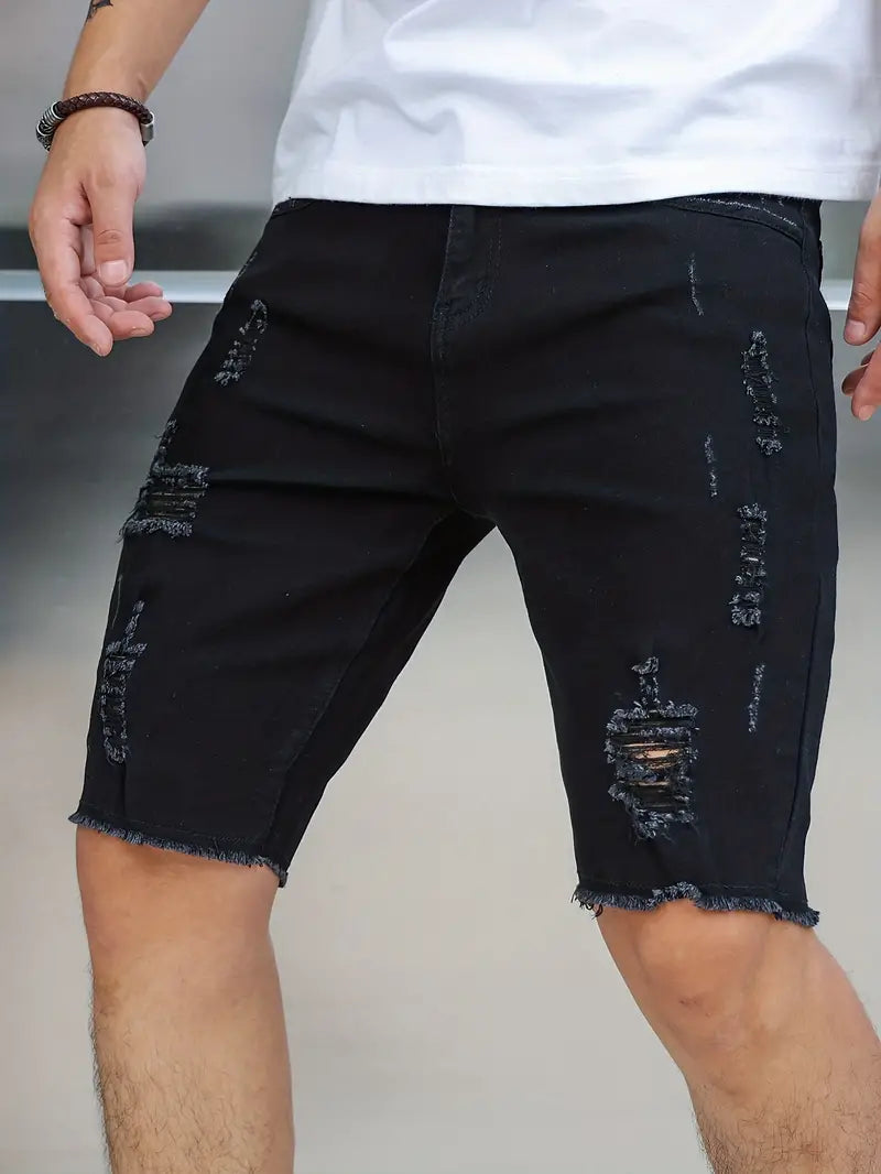 Stylische Slim Fit Herren Denim Shorts im Ripped Look