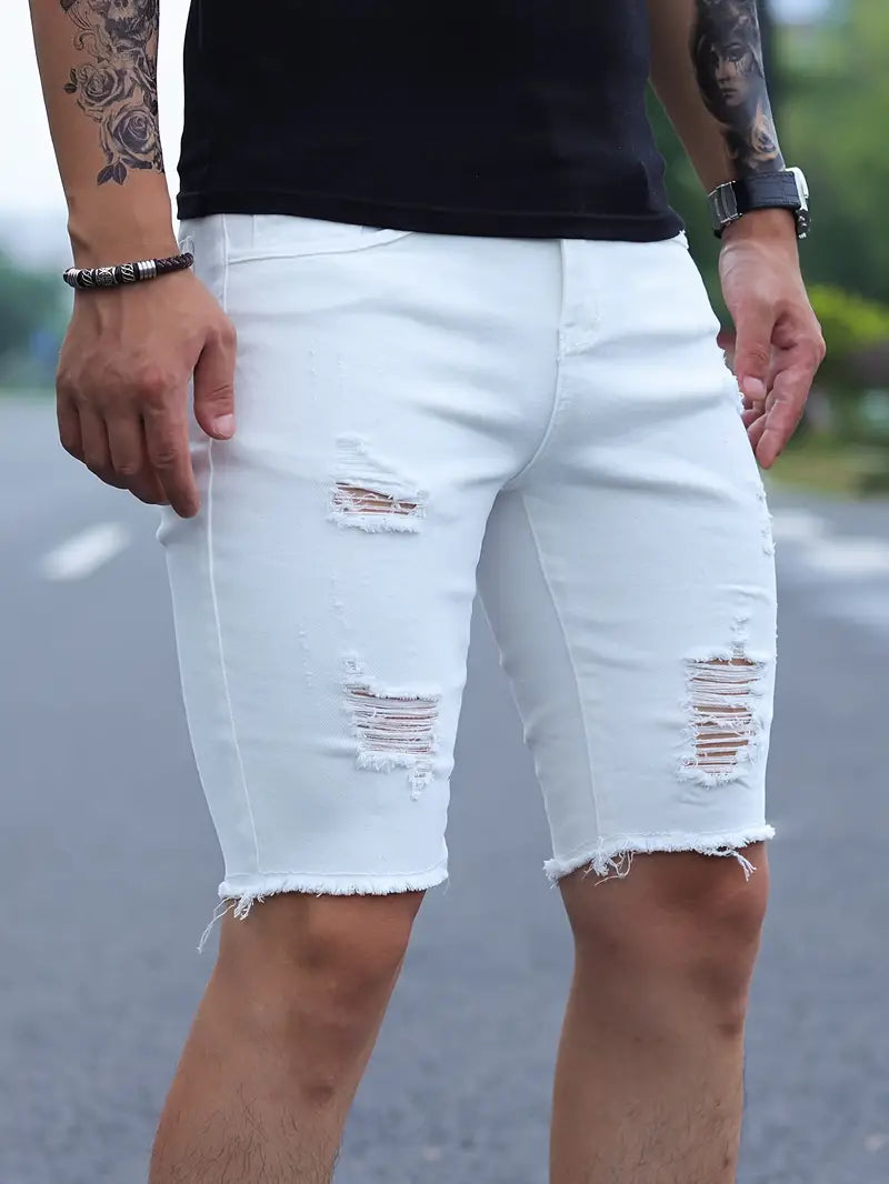 Stylische Slim Fit Herren Denim Shorts im Ripped Look