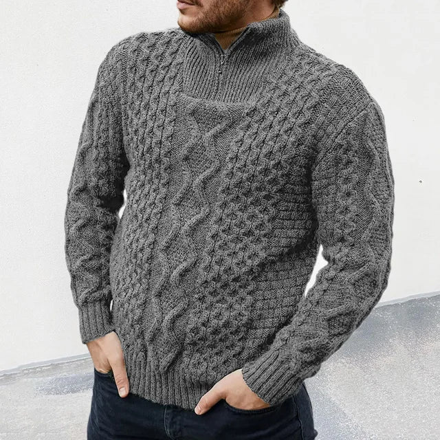 Gestrickter Premium Herren Pullover mit Half-Zip Kragen