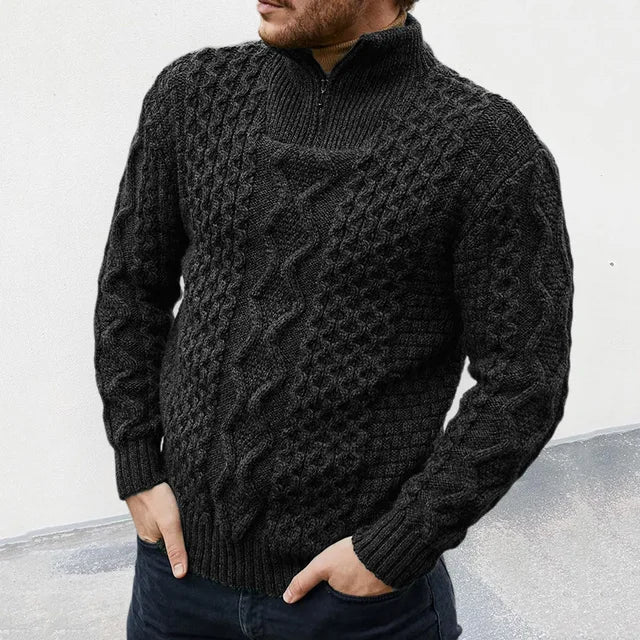 Gestrickter Premium Herren Pullover mit Half-Zip Kragen