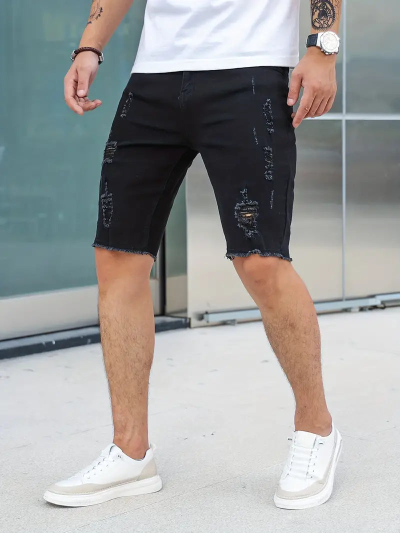 Stylische Slim Fit Herren Denim Shorts im Ripped Look