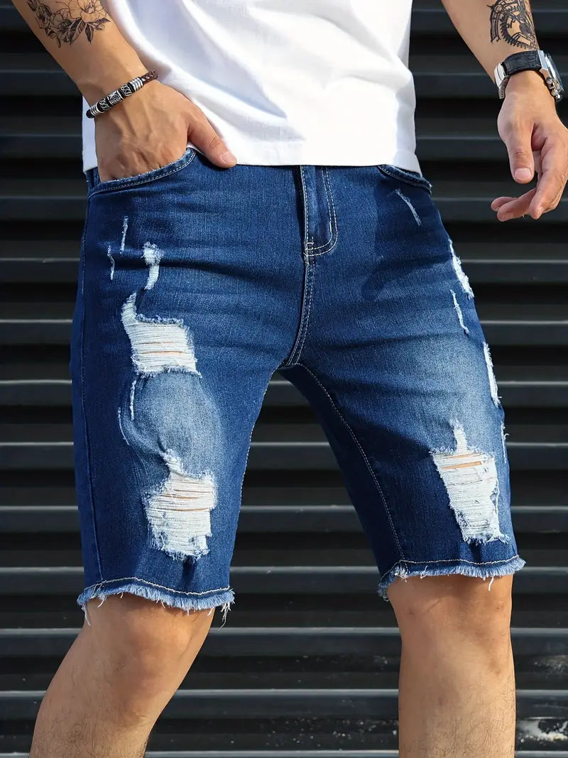 Stylische Slim Fit Herren Denim Shorts im Ripped Look