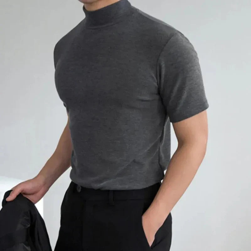 Basic Herren T-Shirt mit hohem Kragen, schlicht und bequem