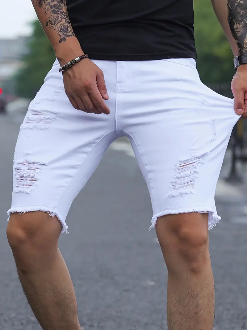 Stylische Slim Fit Herren Denim Shorts im Ripped Look